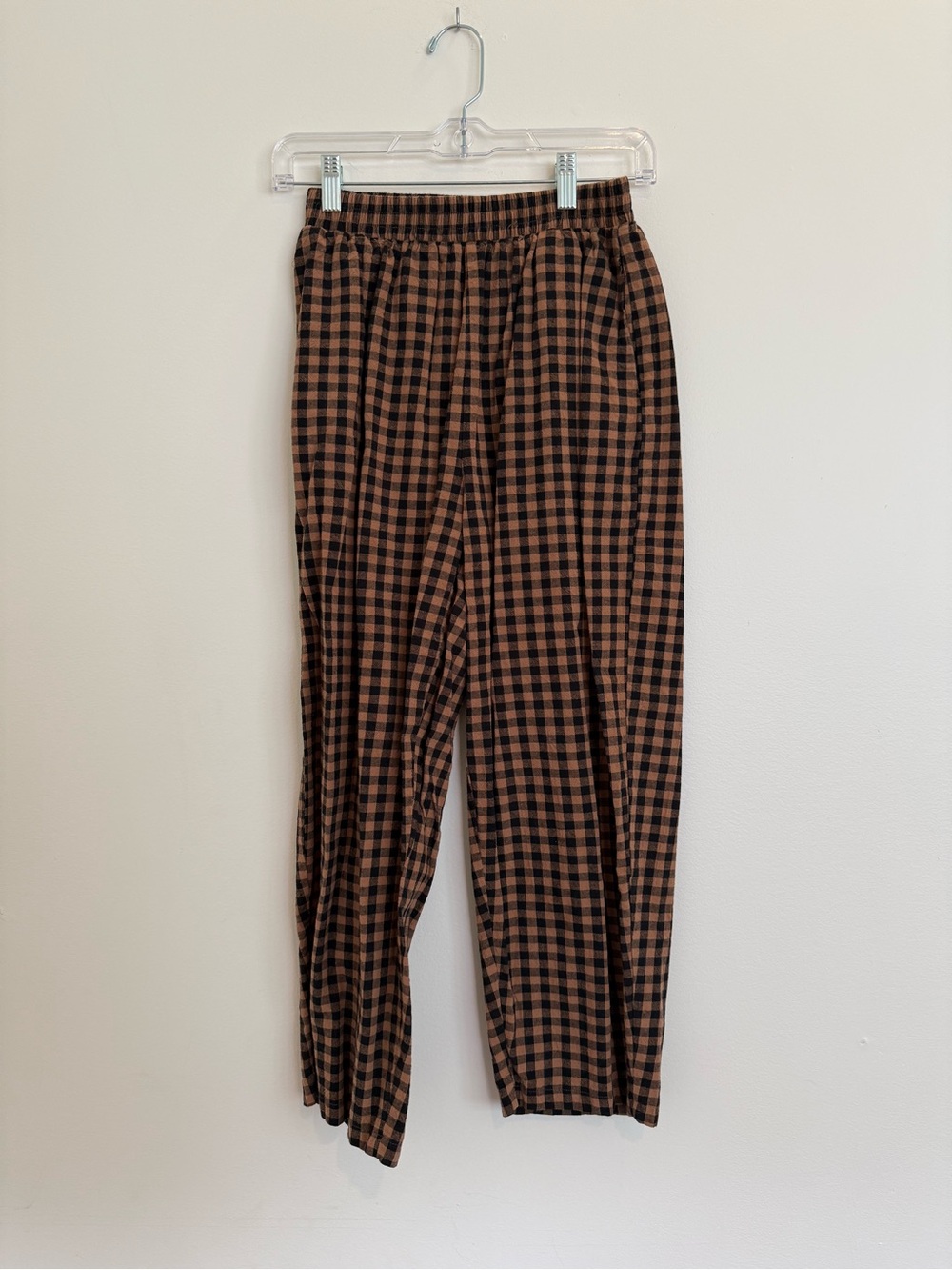 Amazon Brown and Black Plaid Elastic Waist Women's barrel leg pants